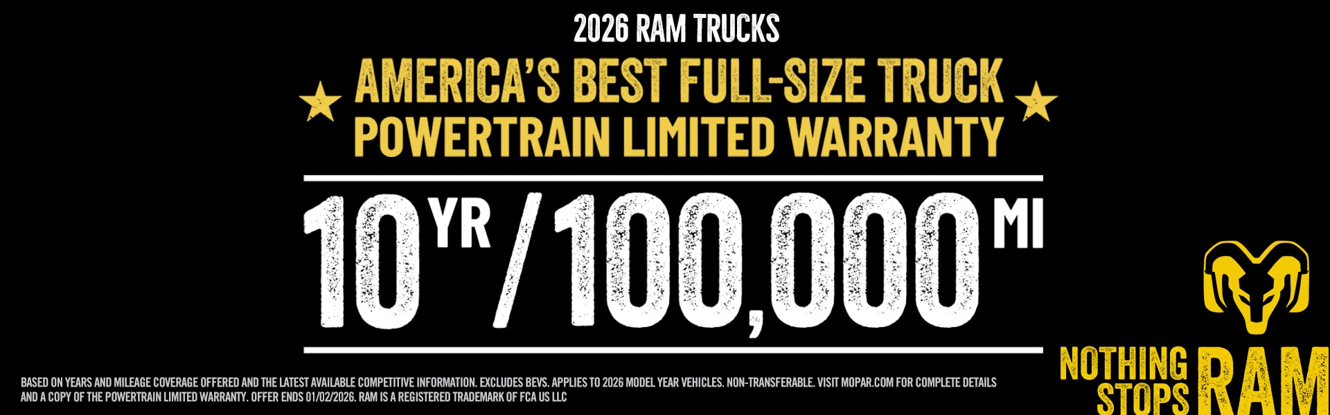 2026 RAM 10 yr/100,000 mi powertrain warranty