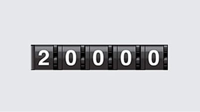 View of odometer indicating 20,000-mile service interval.